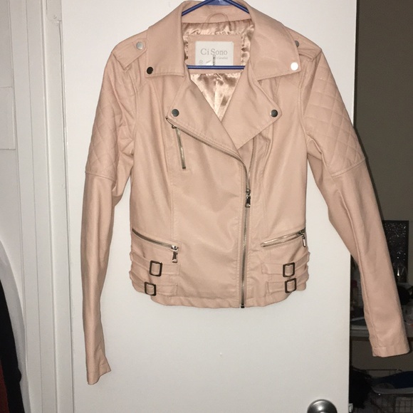 Ci Sono Jackets & Blazers - Soft Pink Leather Jacket/Moto Jacket with Zippers